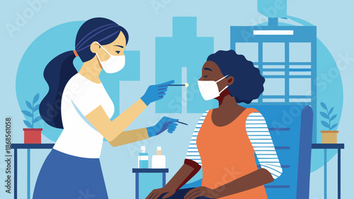 Healthcare professional administering vaccine Vector