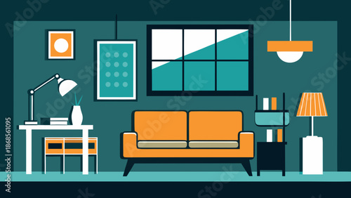 Modern living room with orange sofa Vector