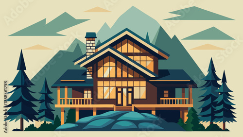 Cozy mountain cabin in winter Vector