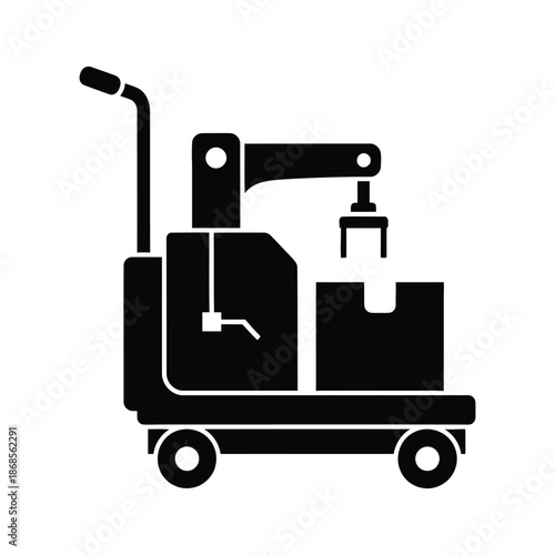 Automated Pallet Jack with Robotic Arm - Smart Warehouse Logistics and Material Handling Silhouette