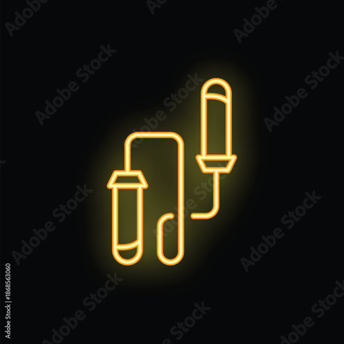 Bright yellow neon sign showing a pair of skipping ropes on a black background
