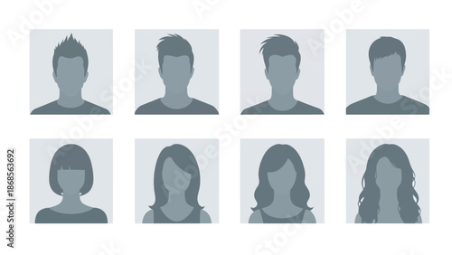 Diverse group of people icons in gray tones for profiles