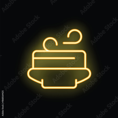 Bright yellow neon icon of an air freshener glowing on a black background