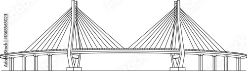 Cable stayed bridge illustration with pylons and cables supporting the roadway