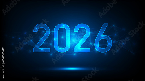 Futuristic 2026 AI technology digital abstract background with glowing blue network lines, innovation, future trends, digital transformation and advanced data connectivity, vector illustration