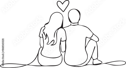 A minimal continuous line drawing illustration of a loving couple sitting together. isolated on transparent background, Vector