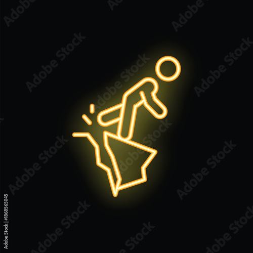 Neon sign depicting a businessman walking off a cliff edge