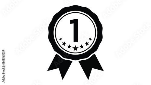 Number one ranking badge with stars and ribbon