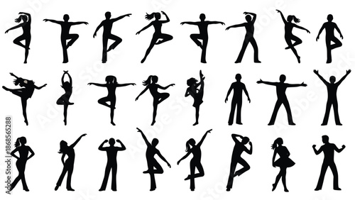 Collection of diverse people in various dance poses and movements