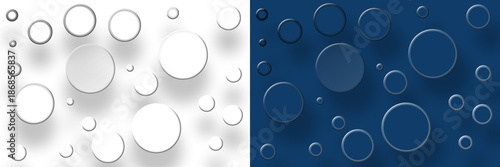 Grayscale and blue abstract design featuring embossed and debossed geometric circles.