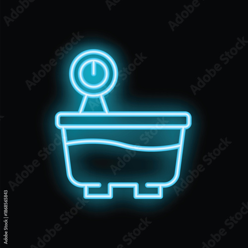 Neon bath tub sign with water and timer displaying relaxation concept