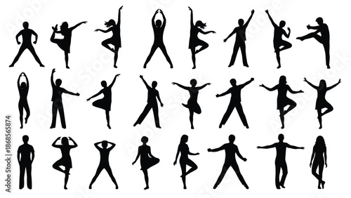 Collection of diverse people in various dance poses and movements