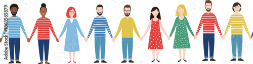 Diverse people holding hands illustration symbolizing unity inclusion equality friendship and social harmony