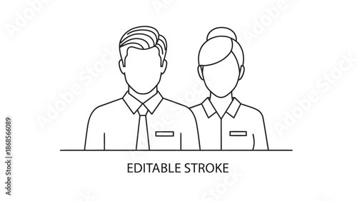 Simple line drawing of business colleagues in modern office setting