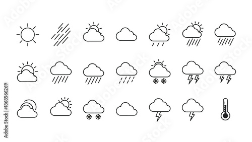 Weather icons set for forecasting and climate presentation