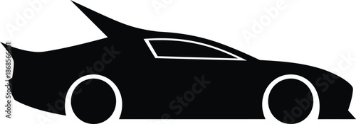 A sleek black sports car with a futuristic design on a white background