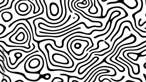 Abstract Geometric Seamless Pattern with Black Organic Wavy Lines, Modern Minimalist Topographic Vector Texture for Creative Backgrounds and Wallpaper.