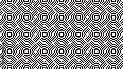 Abstract Geometric Pattern Background with Intertwined Black and White Curved Lines, Modern Minimalist Style Seamless Design for Vector Texture.