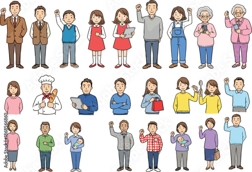 Diverse people characters raising fists illustration set showing confidence motivation empowerment and success