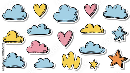 Cute cloud heart star stickers for kids stationery and social media fun