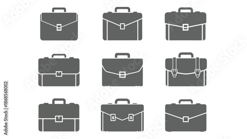 Collection of modern briefcase icons in gray