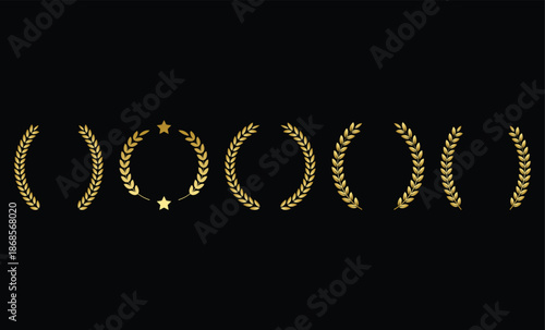 laurel wreaths luxury. Winner Circle Symbols. Golden trophy graphic design. Premium branding and award signs. Advertising and prestige policy signs