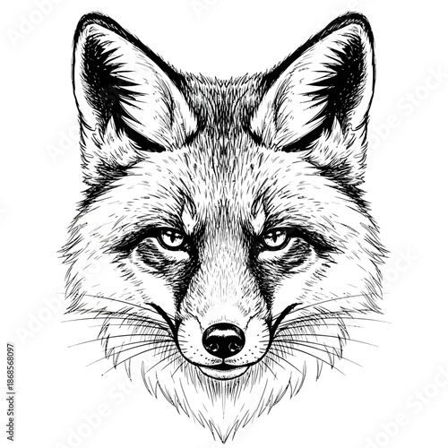 Fox head illustration sketch in black and white.