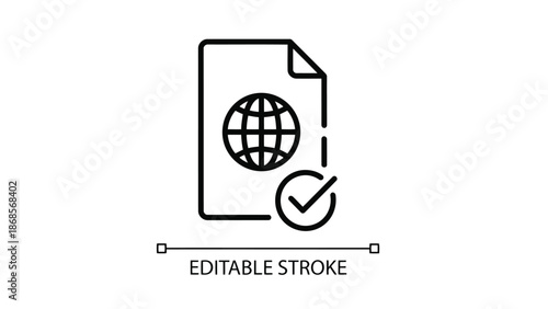 Editable stroke global document icon with checkmark