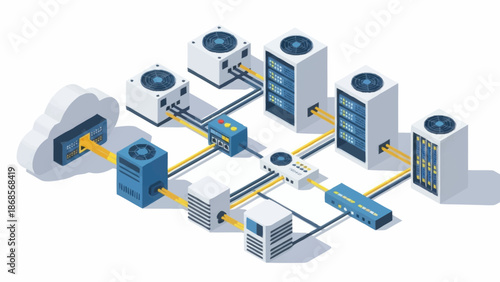 Cloud Computing Network Infrastructure Diagram Illustration.