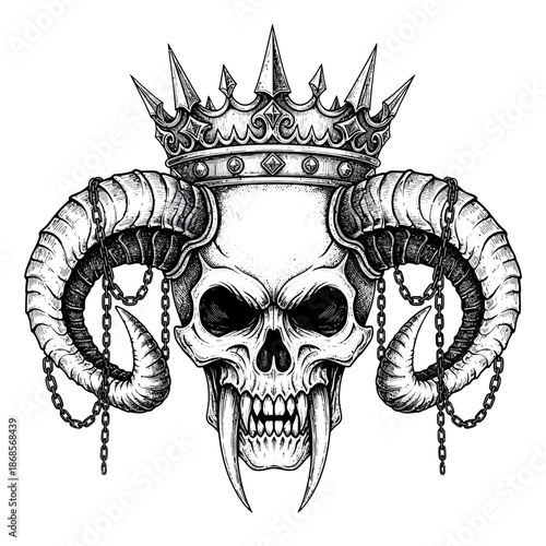 Royal Skull with Horns Crown Illustration.