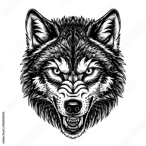 Powerful Wolf Head Illustration For Design Projects.