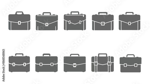 Collection of modern briefcase icons in gray
