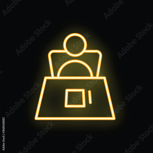 Glowing neon icon representing weight loss progress with a stylized figure standing on a scale