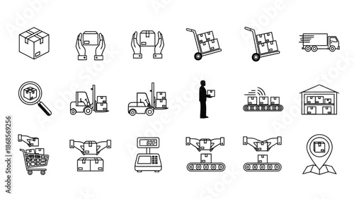Logistics and supply chain management icons for business and industry use