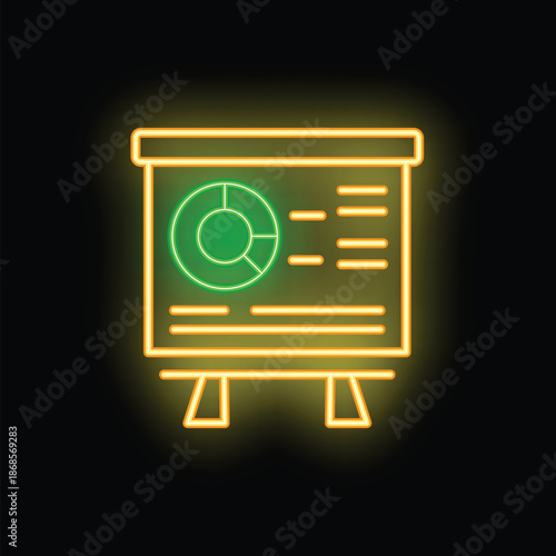 Neon flipchart showing a pie chart with analytics data, for business presentations