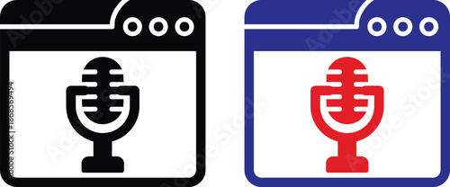 Microphone and headphones icon set.Audio voice recognition, recording voice message sign, speech podcast mic symbol.