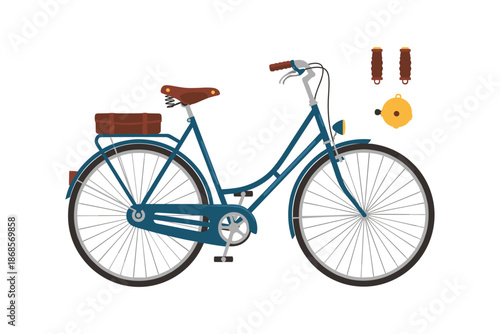 Vintage bicycle with accessories in flat design style