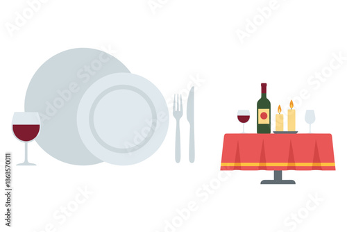 Elegant dining table setup with wine glass and candlelit ambiance in minimalist style