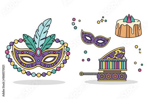 Colorful mardi gras elements with festive masks and decorations