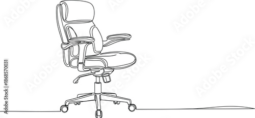 Office Chair Line Art Illustration with Ergonomic Design and Minimal Outline Style for Workspace Furniture, Interior Design, and Corporate Graphics