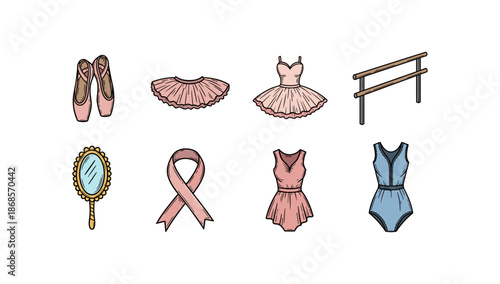 Ballet essentials collection: shoes, tutus, and more in detailed flat design