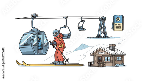 Winter mountain adventure: skiing, lift rides, and cozy cabin retreat