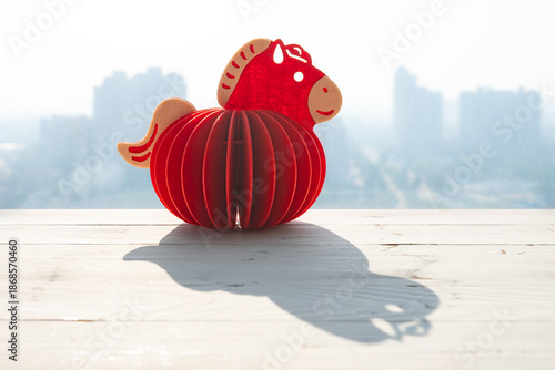 Chinese New Year of Horse 2026 mascot with shadow at horizontal composition
