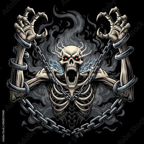 Chained Skeletal Figure Bound in Chains.