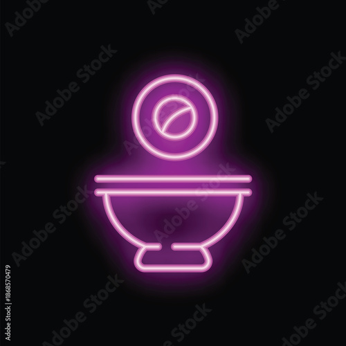 Bright pink neon toilet sign glowing on black background