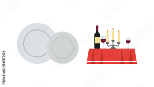 Elegant dining setting with wine, candles, and plates