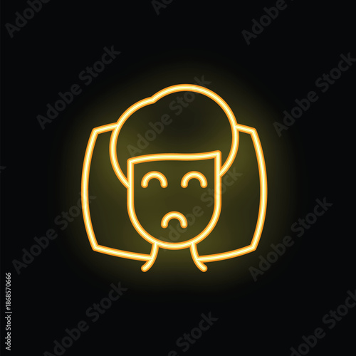 Neon yellow icon of a sad woman on a black background representing mental health issues