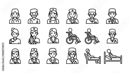 Medical professionals and patients in various healthcare settings