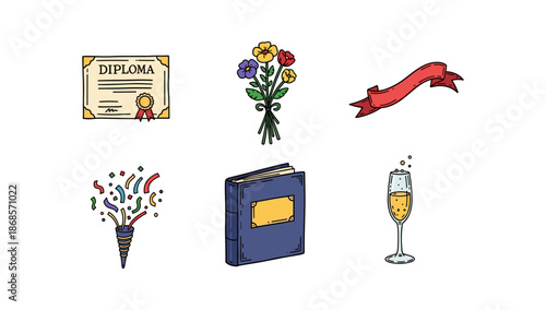 Colorful achievement and celebration icons for festive designs