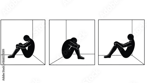 Silhouettes of people feeling sad and depressed in confined spaces